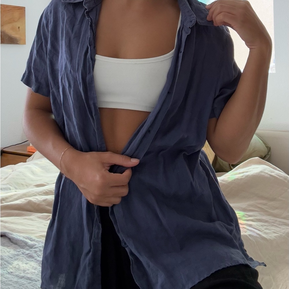 blue linen button down shirt
